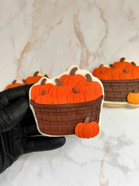 Biscuit décoré panier de citrouilles en pâte sucrée – gourmandise artisanale Les Folies Gourmandes de Judy