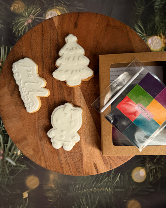 Kit biscuits à peindre Noël Les Folies Gourmandes de Judy – sablés vanille recouverts de pâte à sucre blanche