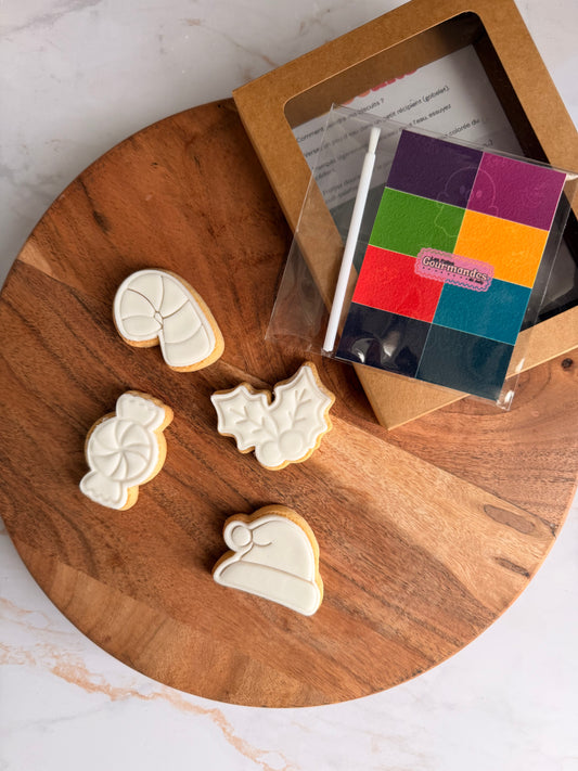 Kit de petits biscuits de Noël à peindre avec pinceau et palette de couleurs alimentaires – Les Folies Gourmandes de Judy