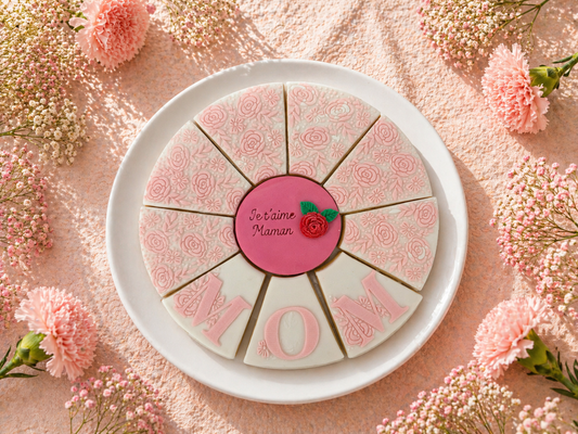 Biscuit artisanal fête des mères à partager je t’aime maman décoration fleurs roses cadeau gourmand